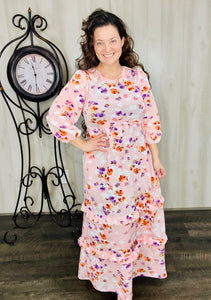 Sicily Spring Style Dress- Peach Floral
