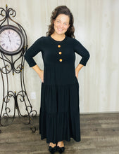Tonya & Wood Button Dress- Black