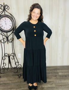 Tonya & Wood Button Dress- Black