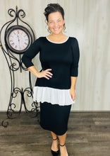Black & Ivory Ruffle & Bow Colorblock Tunic Blouse