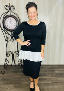 Black & Ivory Ruffle & Bow Colorblock Tunic Blouse