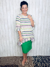 Samantha Ruffle Sleeve & High Low Tunic-Ivory Stripe