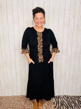 Janice Black Dress With Leopard Ruffles