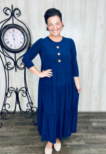 Tonya & Wood Button Dress- Navy