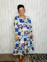Cassie Marie Tiered Boho Style Dress-Navy Patchwork