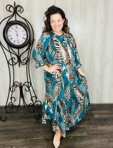 Power On The Day Dress-Teal Zebra