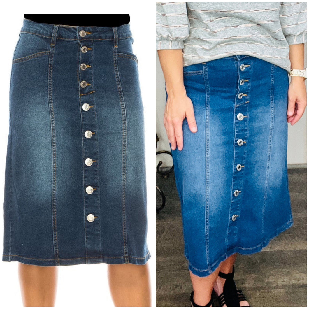 Suzanne Button & Stretch Jean Skirt