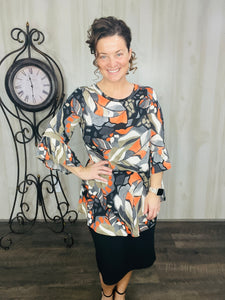 Gray & Orange Leaf Tunic