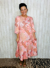 Cassie Marie Tiered Boho Style Dress-Peach Patchwork