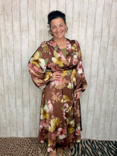 Mauve & Brown Floral Self Tie Waist Dress