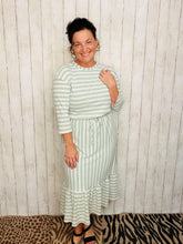 Ribbed Midi Dress- Sage & White Stripe