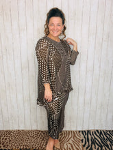 Samantha Ruffle High Low Tunic-Brown Dot & Abstract