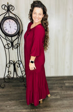 Cassie Tiered Boho Style Dress-Burgundy