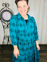 Cindy Jacquard Puff Sleeve Dress- (Teal)