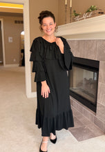 Kayla Ruffle Sleeves Dress-Black