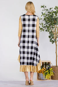 Michella White Buffalo Plaid with Gold Shimmer Sleeves Dress