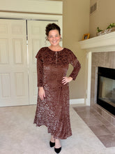 Kayla Velvet Burnout Dress- Warm Brown