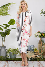 Buttons & Style Dress- Ivory Floral/Stripe