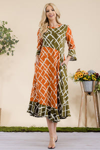 Kelly Midi Dress- Olive & Orange