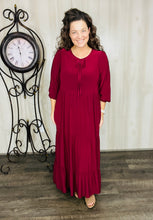 Cassie Tiered Boho Style Dress-Burgundy