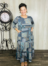 Tonya Tiered Dress- Navy Patchwork