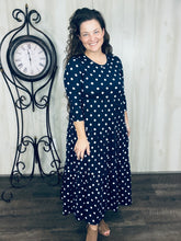 Tonya Tiered Dress- Navy Polkdadot