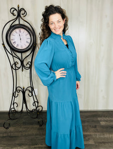Nicole Smocked Waist Dress- Teal