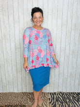Samantha Ruffle High Low Tunic-Pink & Periwinkle Patchwork