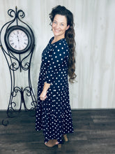 Tonya Tiered Dress- Navy Polkdadot