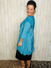 Turquoise Bodre Tunic- Ruffle Sleeves