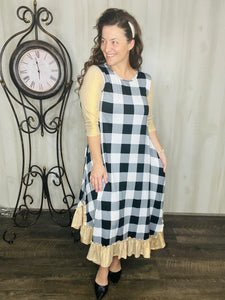 Michella White Buffalo Plaid with Gold Shimmer Sleeves Dress