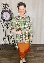 Olive Plaid & Leopard Collide Tunic