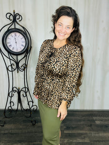 Lillian Bow Front Tunic Top- Leopard Print