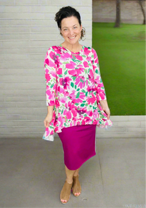 Samantha Ruffle High Low Tunic- All The Pinks Floral