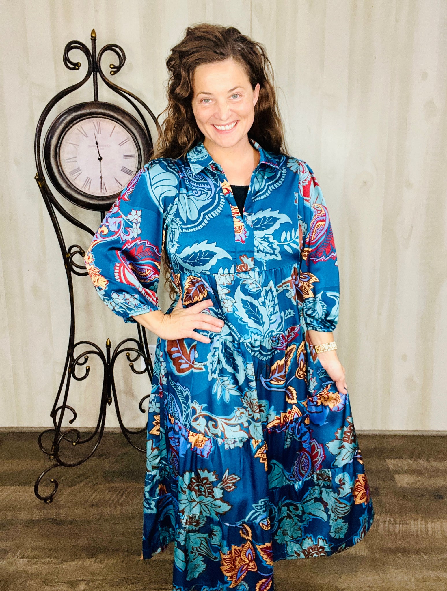 Teal Leaf Boho Dress Small