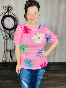 Pink Floral Textured Top