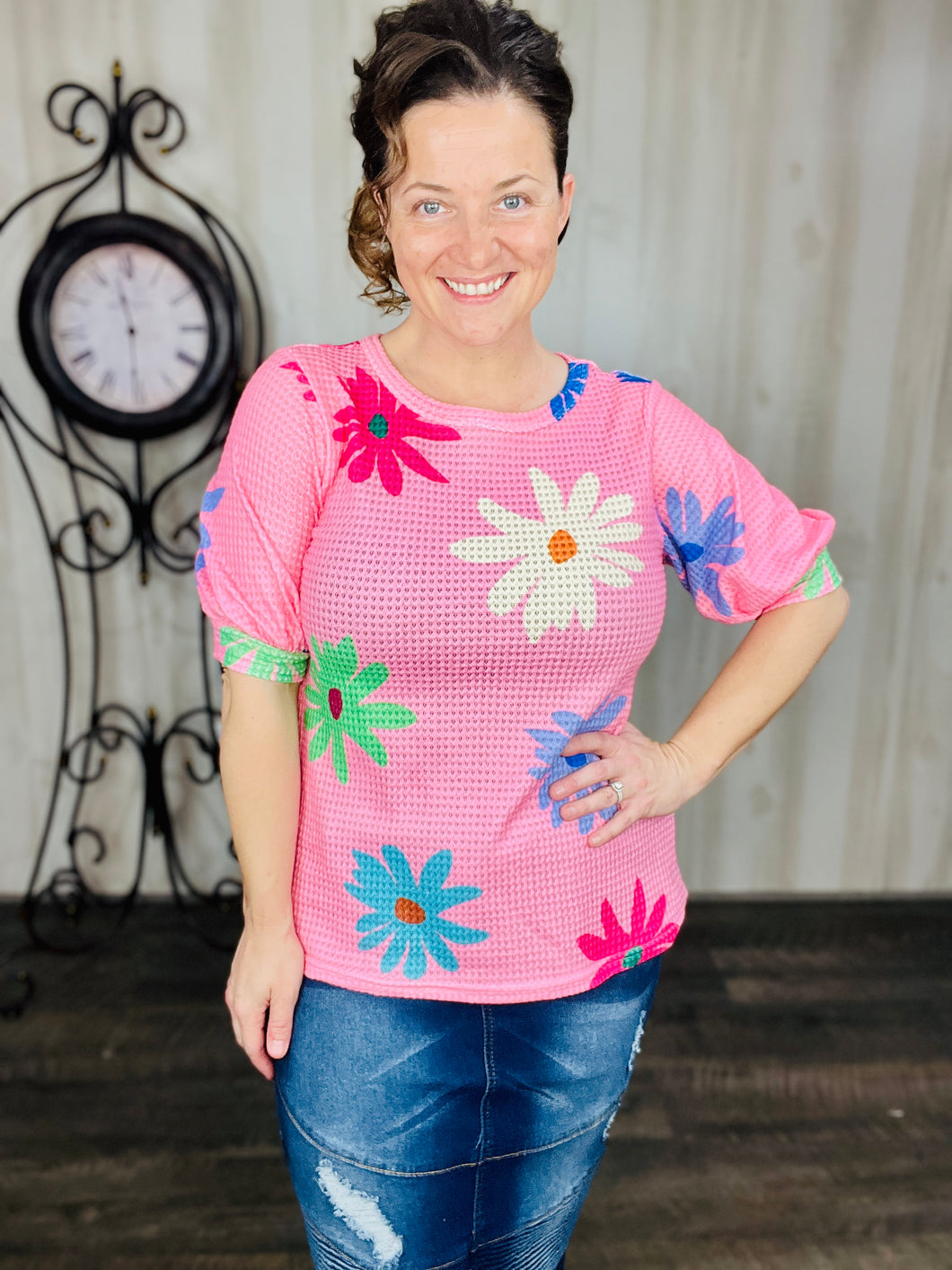 Pink Floral Textured Top