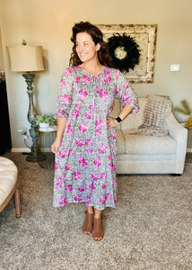 Cassie Marie Tiered Boho Style Dress-Floral & Leopard