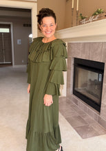 Kayla Ruffle Sleeves Dress-Olive