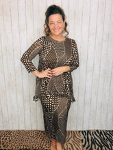 Samantha Ruffle High Low Tunic-Brown Dot & Abstract
