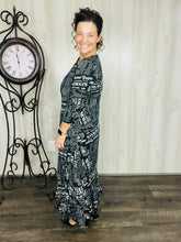 Misty Black Newsprint Button Dress