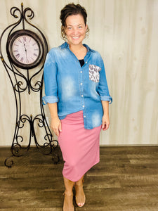 Miss Amy Thicker Fabric Pencil Skirt- (Regular & Plus) Mauve (27"-29" Length)