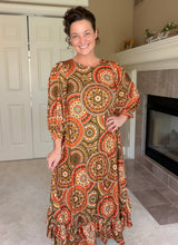 Harvest Season Rust Geometric & Ruffle Dress