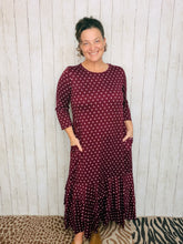 Burgundy & Pink Polkadot Dreams Ruffle Hem Dress