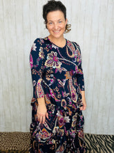 Misty Ruffle Tiered Dress-Navy Paisley