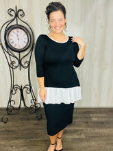 Black & Ivory Ruffle & Bow Colorblock Tunic Blouse