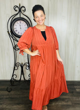 Brick Puff Sleeve Tiered Maxi Dress