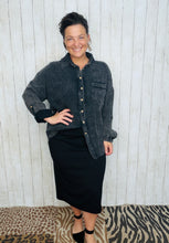 Mineral Washed Button Front Top- Ash Black