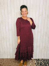 Burgundy & Pink Polkadot Dreams Ruffle Hem Dress