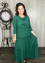 Tonya & Bows Textured Dress- Hunter Green